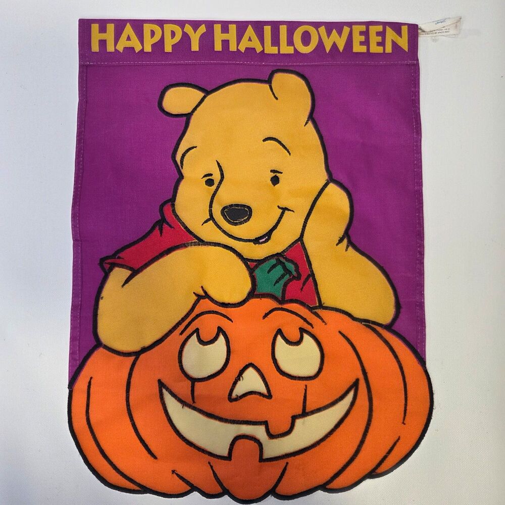 Vintage Disney Winnie-the-Pooh Halloween yard flag jack-o'-lantern Purple